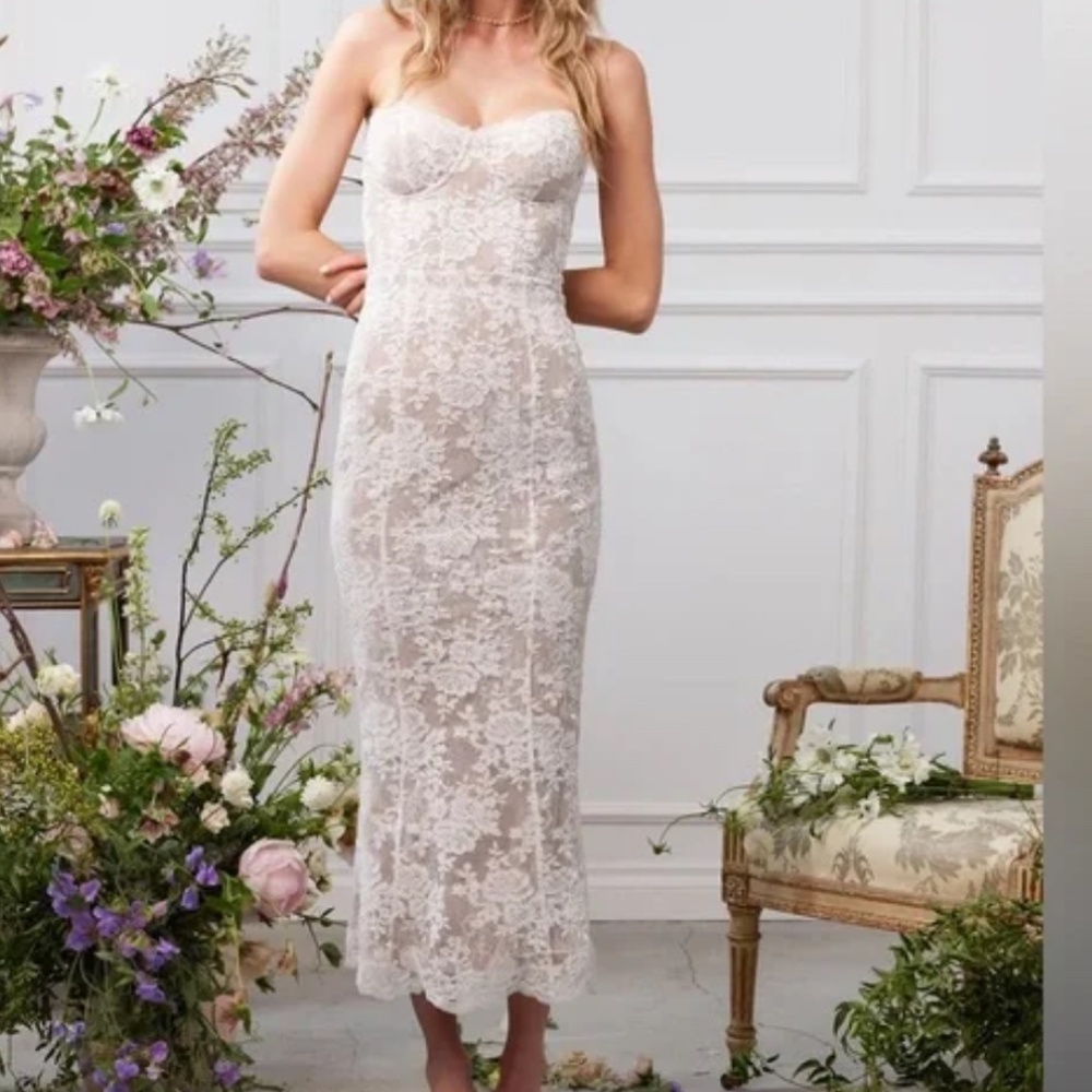 V. Chapman Strapless Lace Slip Dress in Ivory